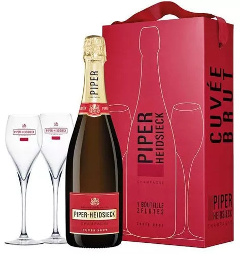 Coffret cadeau Piper Heidsieck avec 2 flûtes