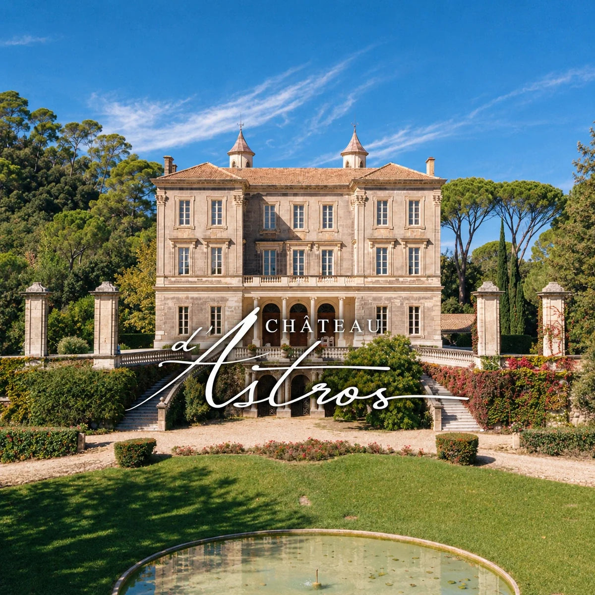 Château d’Astros met het logo van het wijnhuis