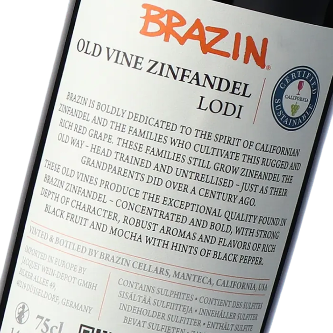 Brazin Old Vine Zinfandel label met zoom