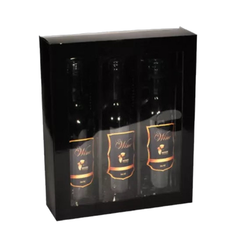 Coffret Cadeau Noir avec Fenêtre 3 Bouteilles
