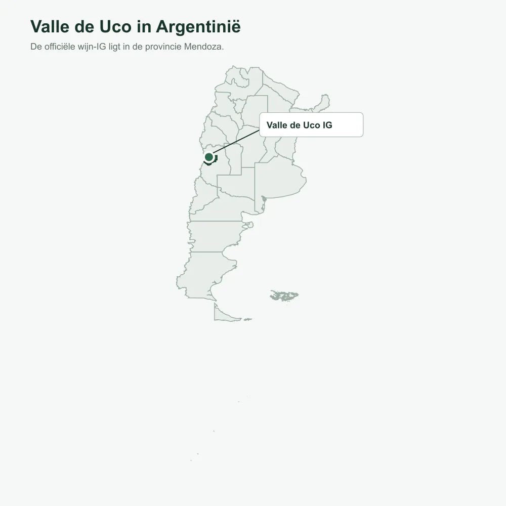 Kaart van Argentinië met de ligging van Valle de Uco in de provincie Mendoza